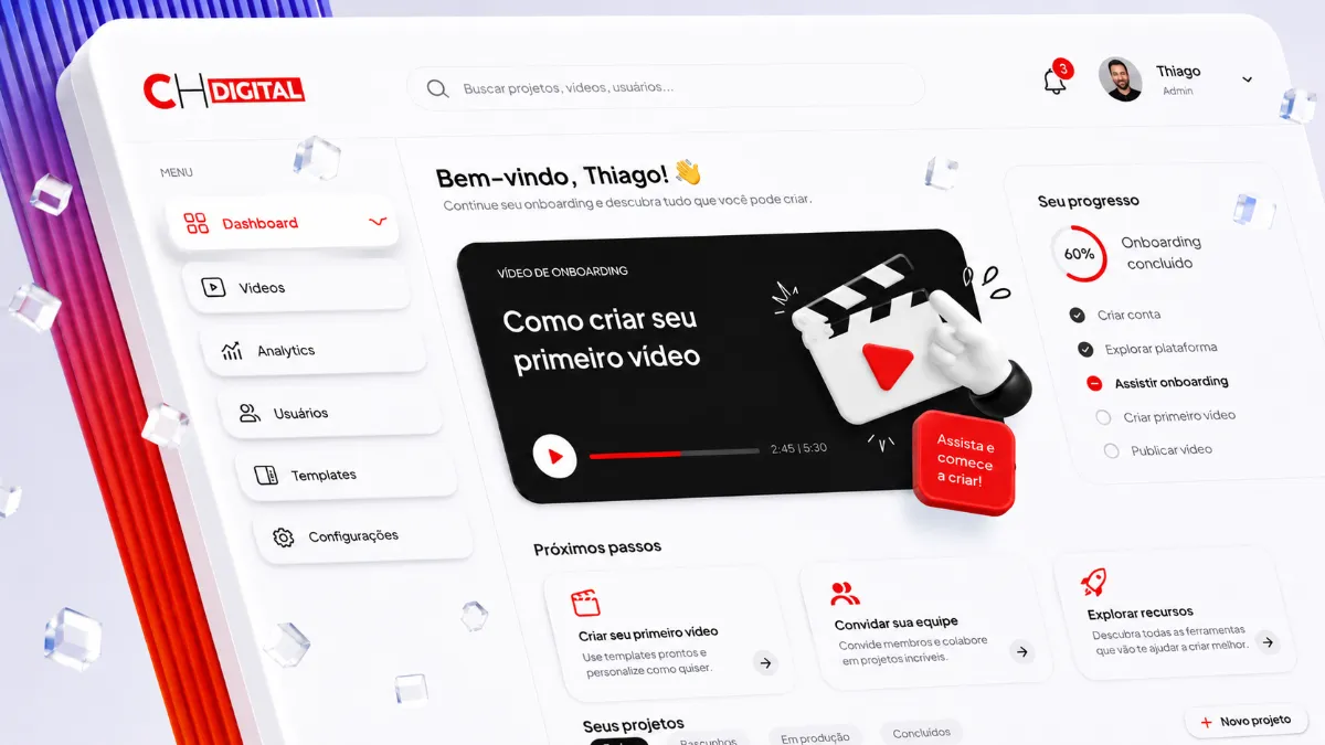 Vídeo de onboarding em SaaS para ativar usuário e reduzir churn